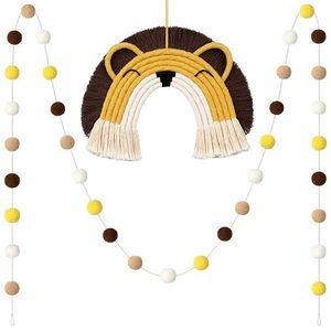 Boho Pom Pom Tassel and Lion Wall Hanging